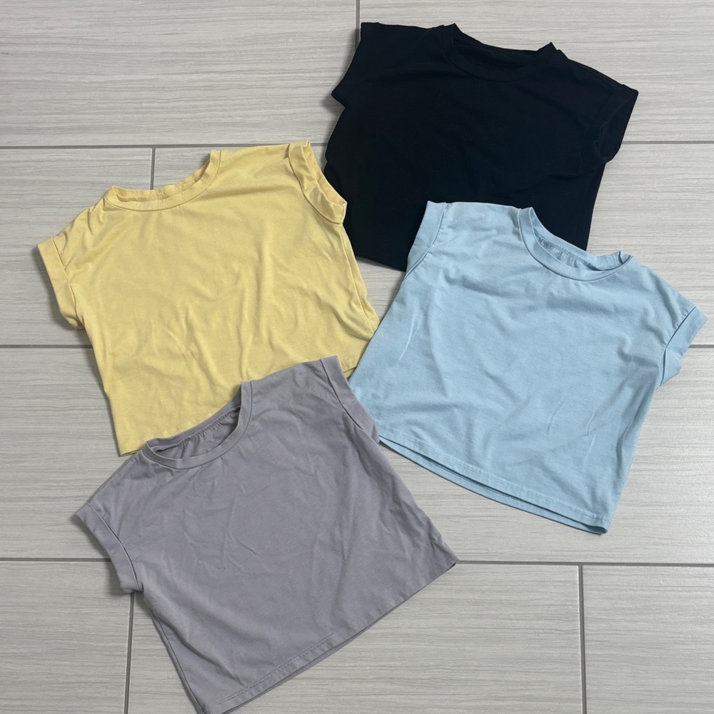 Girls Casual Crewneck Crop Tees - Black, Yellow, Light Blue, Gray